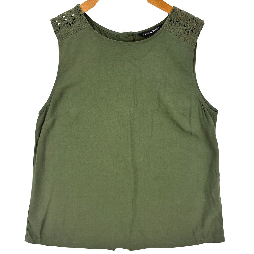 Banana Republic Tank Top Women's PS Green Lace Shoulder Petite Shell NWT